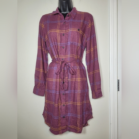 Toad & Co Button Up Re-form Flannel Shirtdress Belted Shirt Dress sz S - Picture 1 of 8